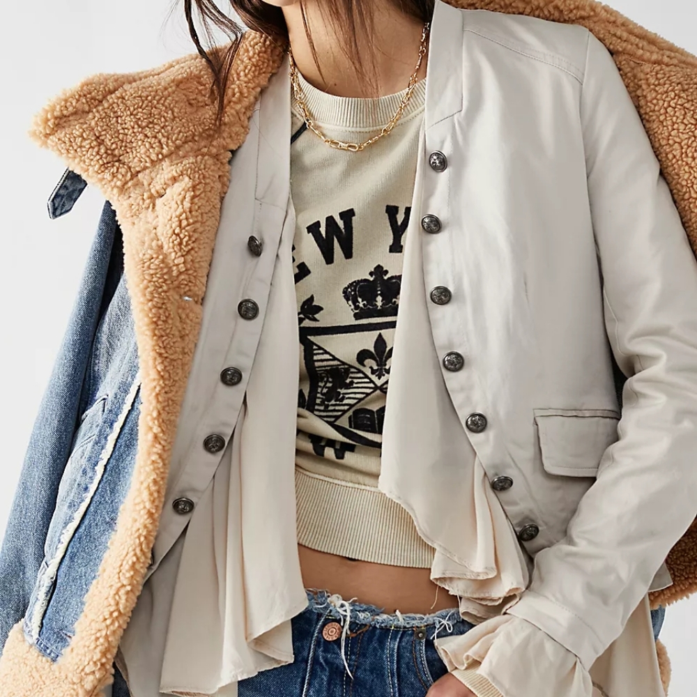 Free People Cream Ruffle Military Button Jacket - Picture 4 of 4